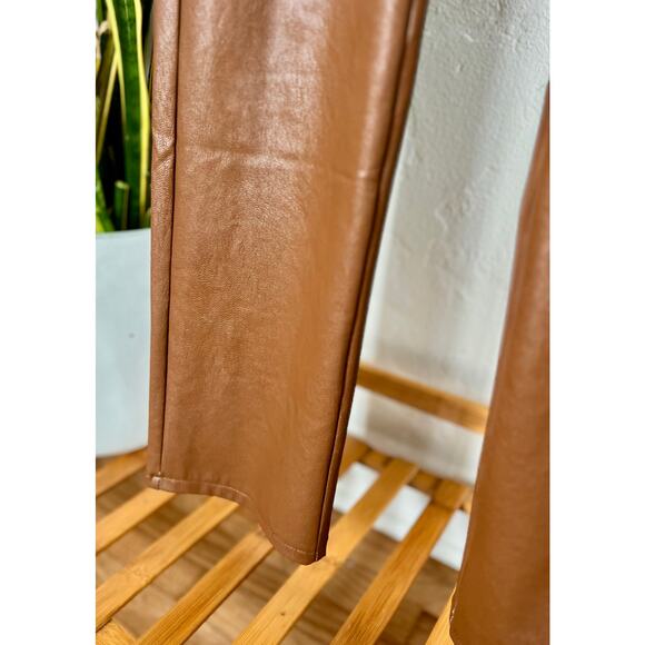 Paige Stella Super High Waist Straight Leg Faux Leather Pants Dark Argan - Picture 3 of 8